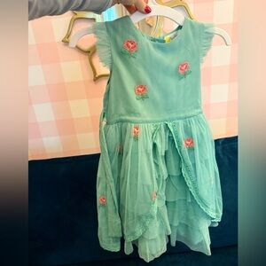 Mini Boden tiered tulle Floral Embroidered Kids Dress - Green